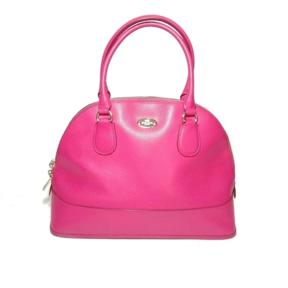 Coach fuchsia color genuine leather Satchel hand bag medium size zip closure. - Picture 1 of 8